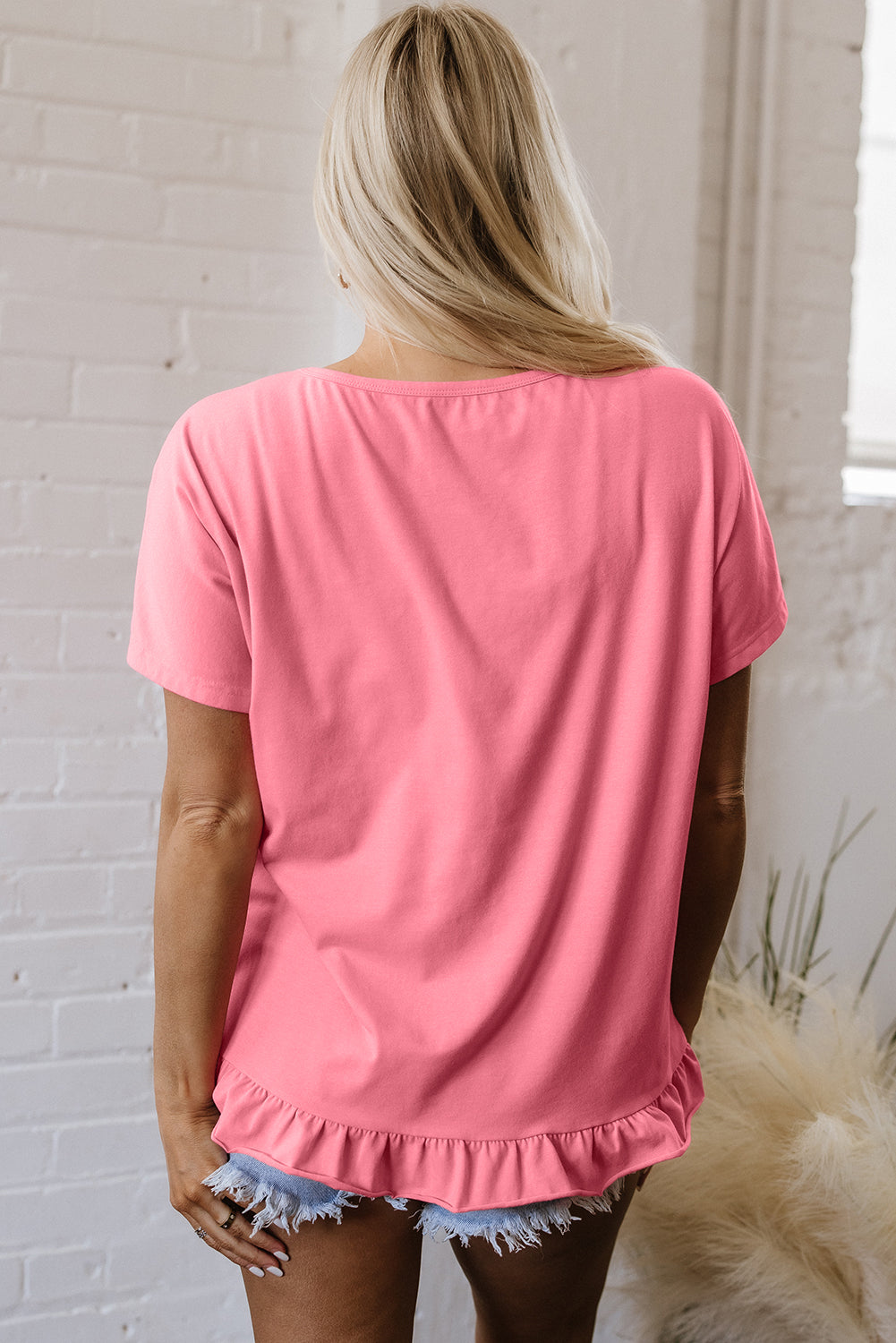 Pink Frilled Hem Loose Top