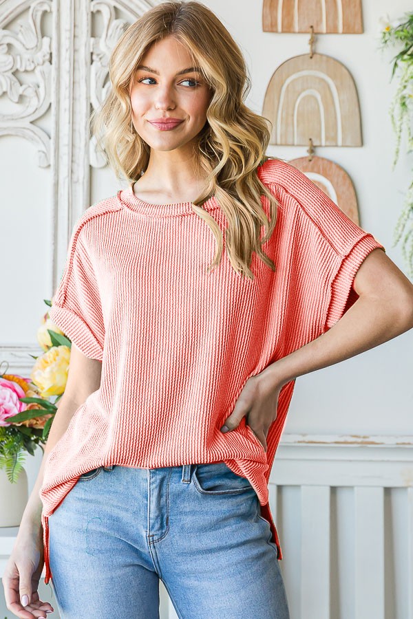 Solid Rib Drop Shoulder Top-Variety Of Colors