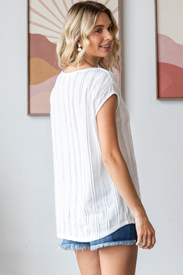 Solid Textured Cap Sleeve Pullover Blouse-Variety Of Colors