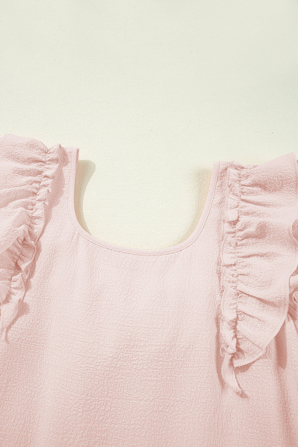 Light Pink Textured Flutter Sleeve Square Neck Bow Back Dress