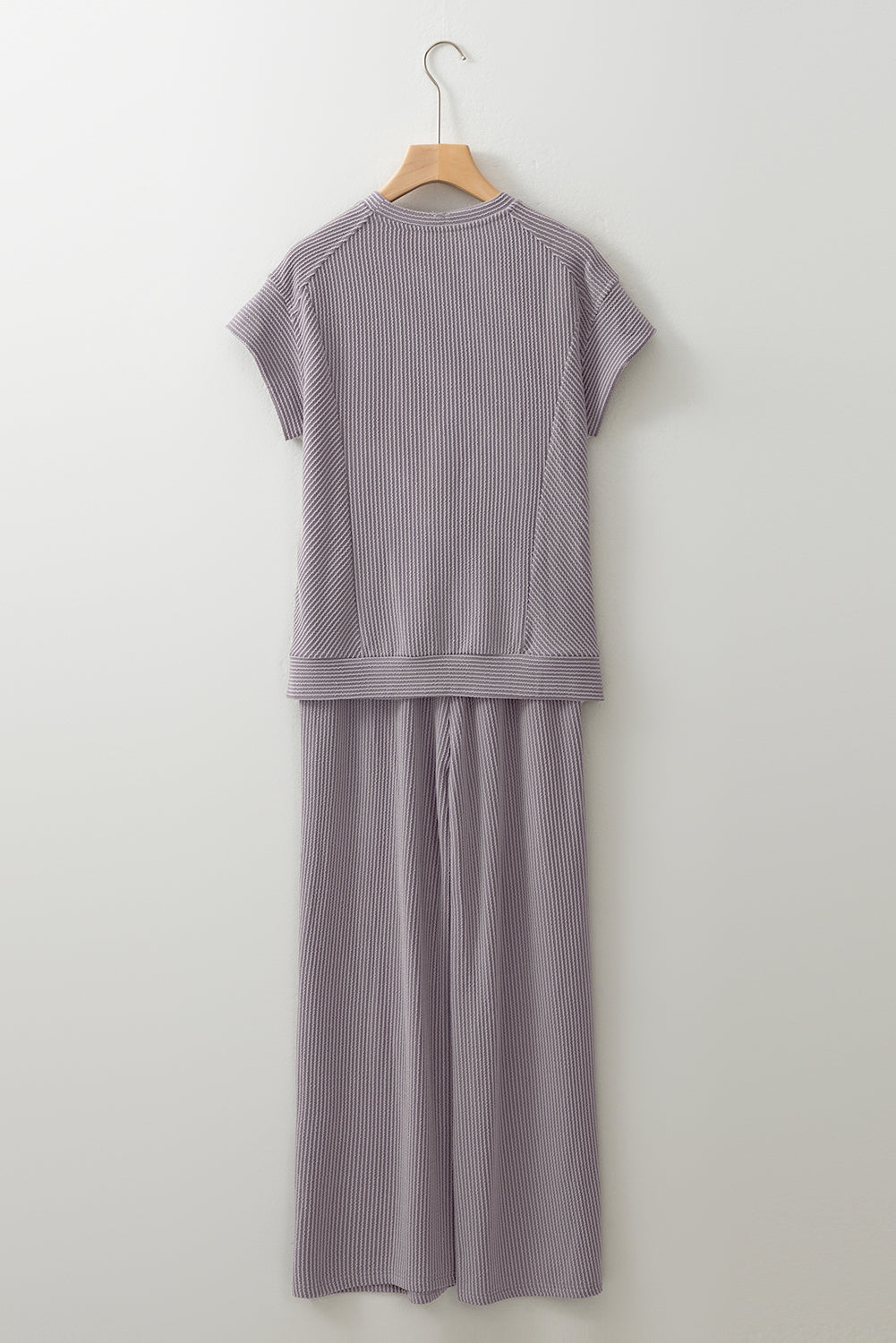 Wild Wind Solid Corded Knit Short Sleeve Top and Wide Leg Pants Set