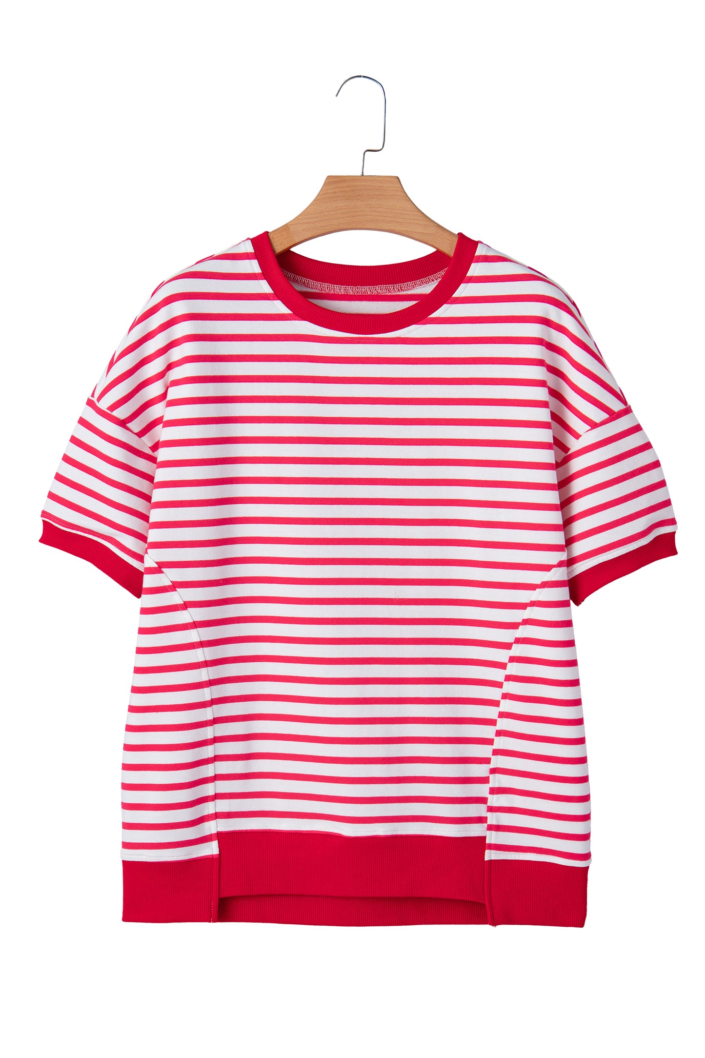 Red Stripe Drop Shoulder Half Sleeve Top