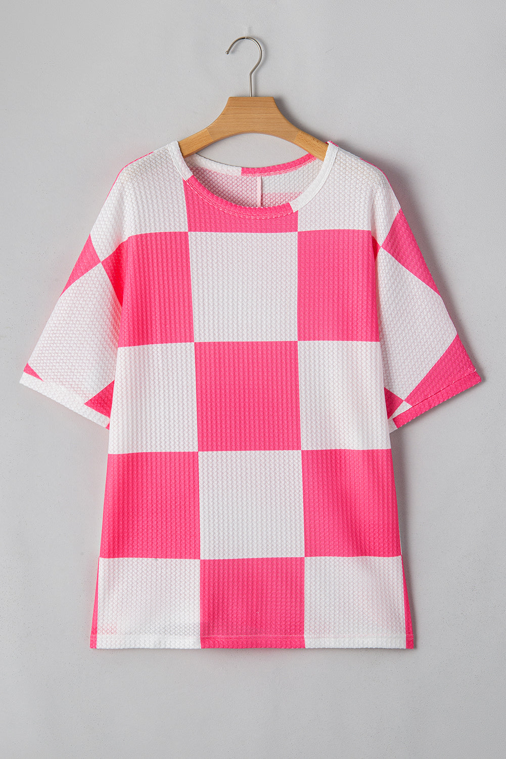White Textured Checkerboard Round Neck Plus Size Top