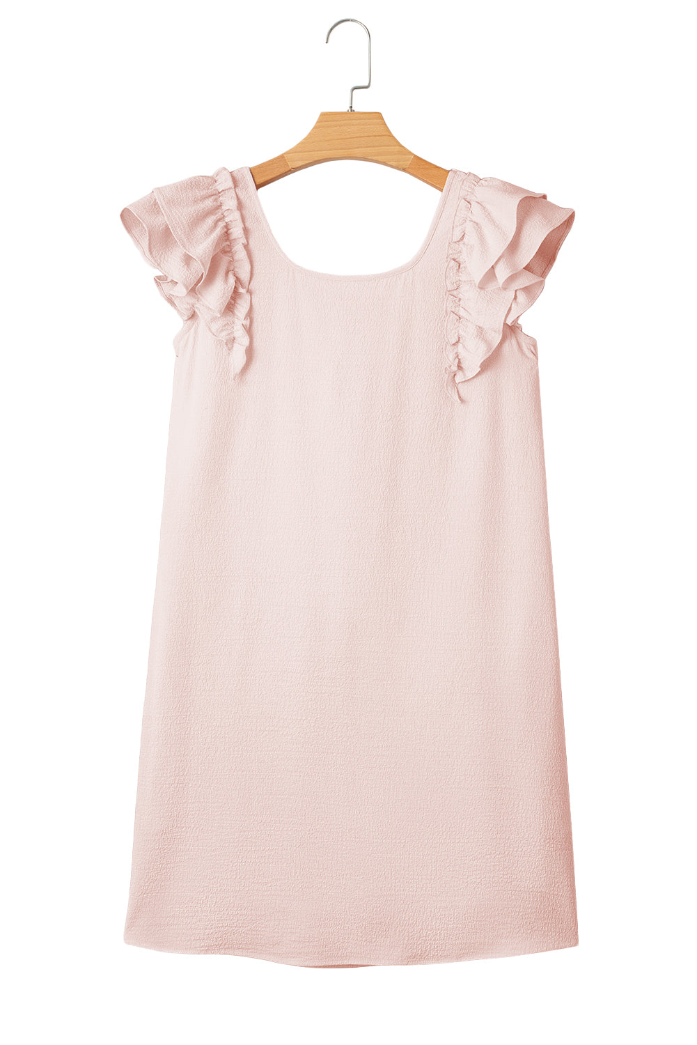 Light Pink Textured Flutter Sleeve Square Neck Bow Back Dress