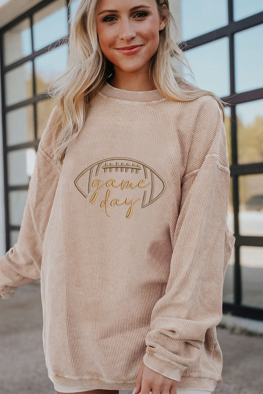 Apricot Game Day Embroidered Corduroy Sweatshirt