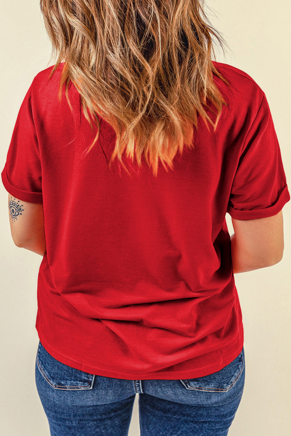 Red Casual Plain Crew Neck Top