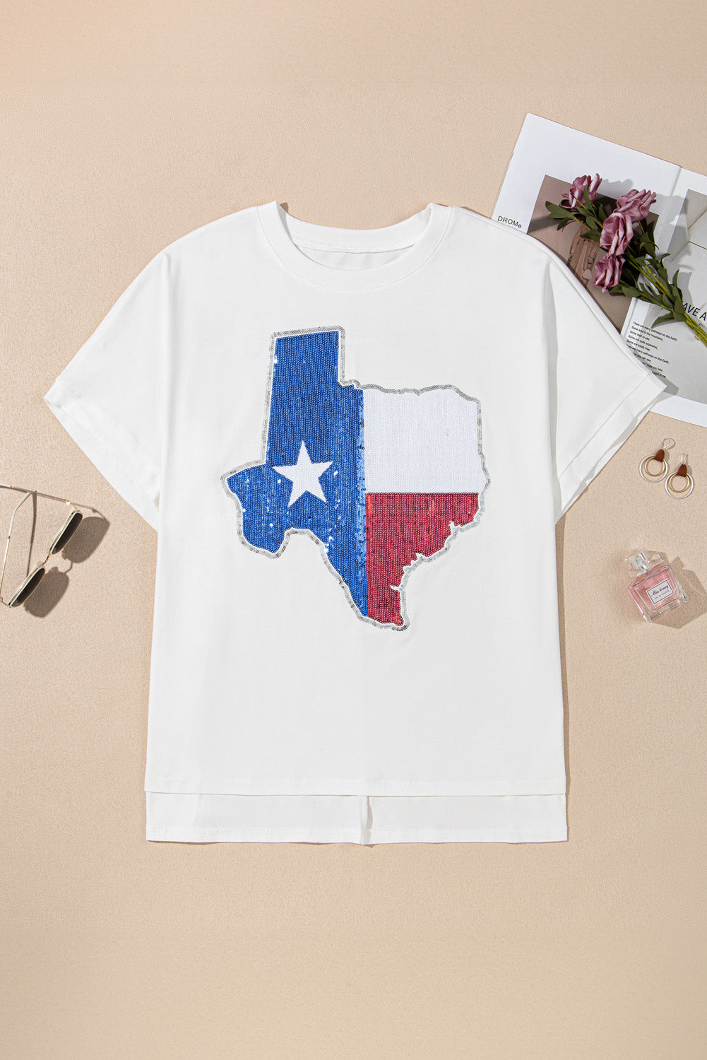 White Sequined Texas Graphic Plus Size Top