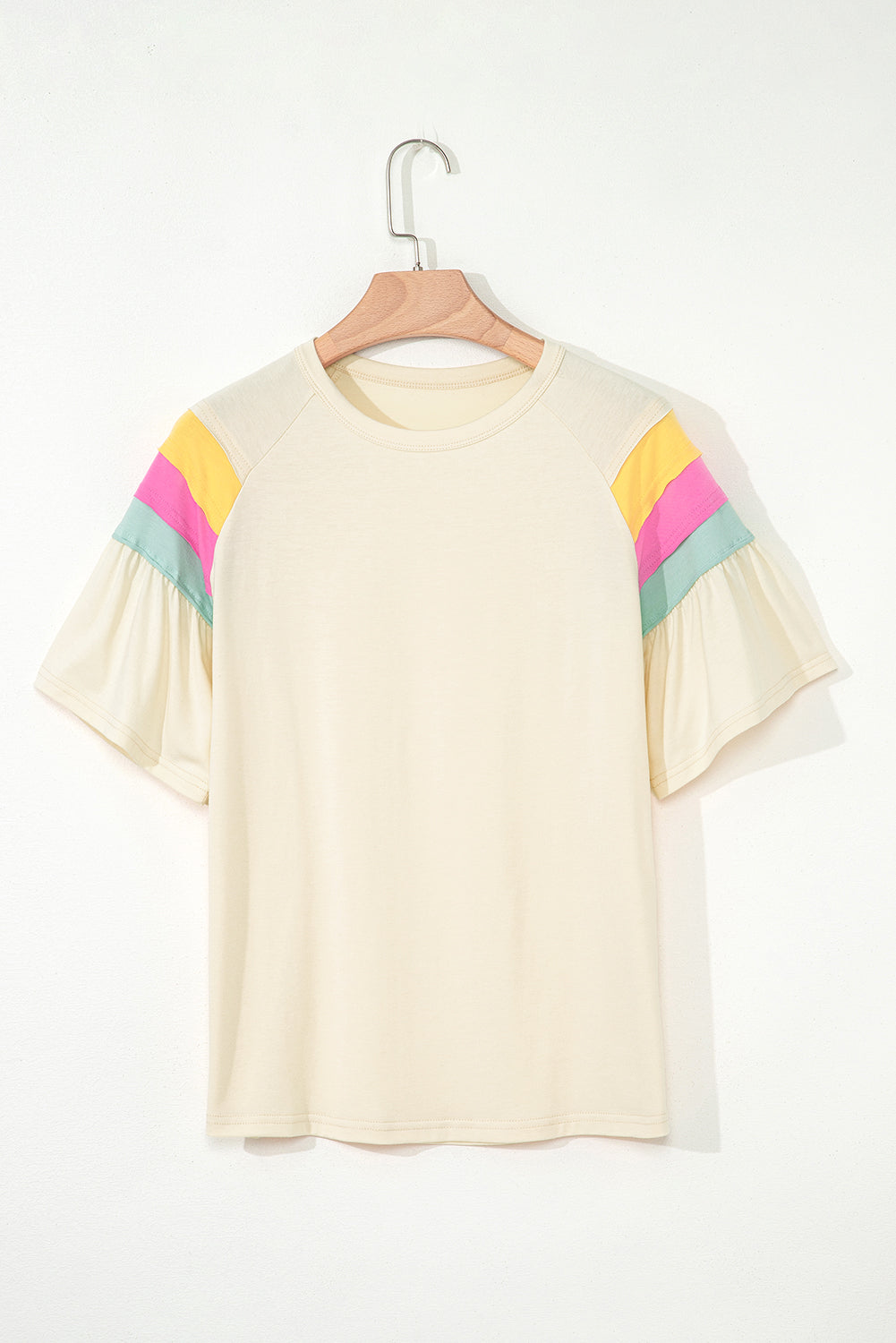 White Color Block Stitched Sleeve Loose Top