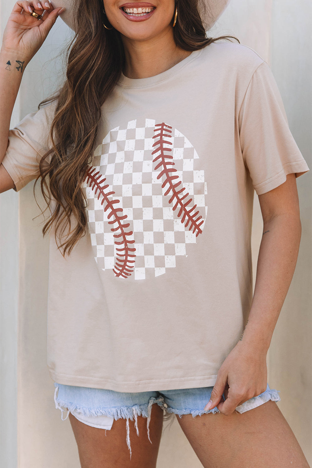 Lavendar Lane Clothing Jet Stream checkered baseball graphic tee featuring a bold checkered pattern and baseball graphic on the front.
