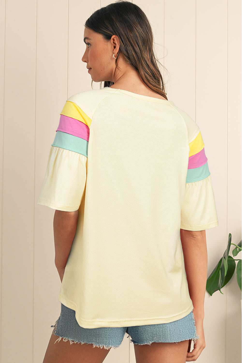 White Color Block Stitched Sleeve Loose Top