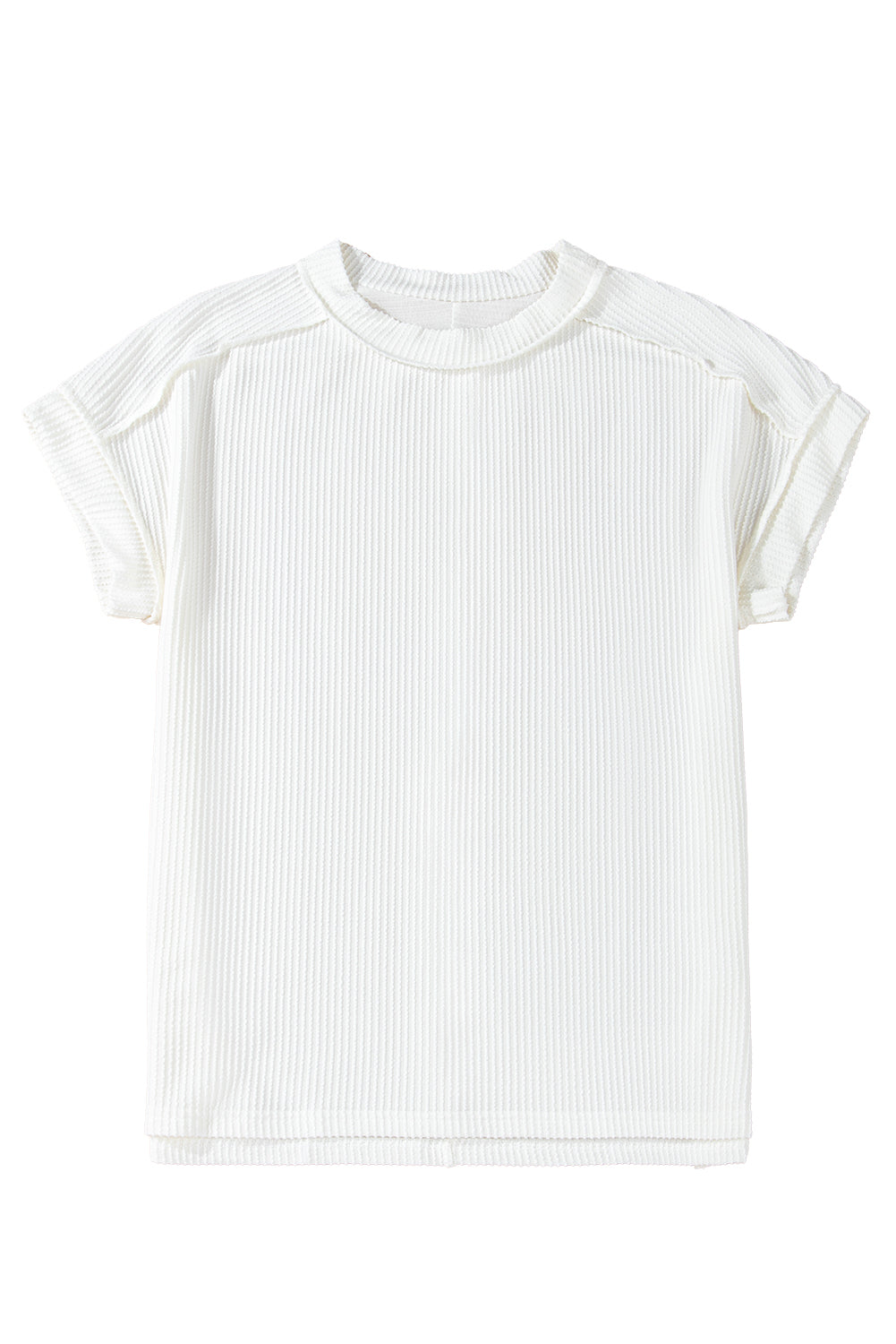 White Textured Knit Exposed Stitching Top