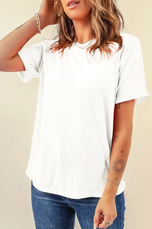 White Casual Plain Crew Neck Top