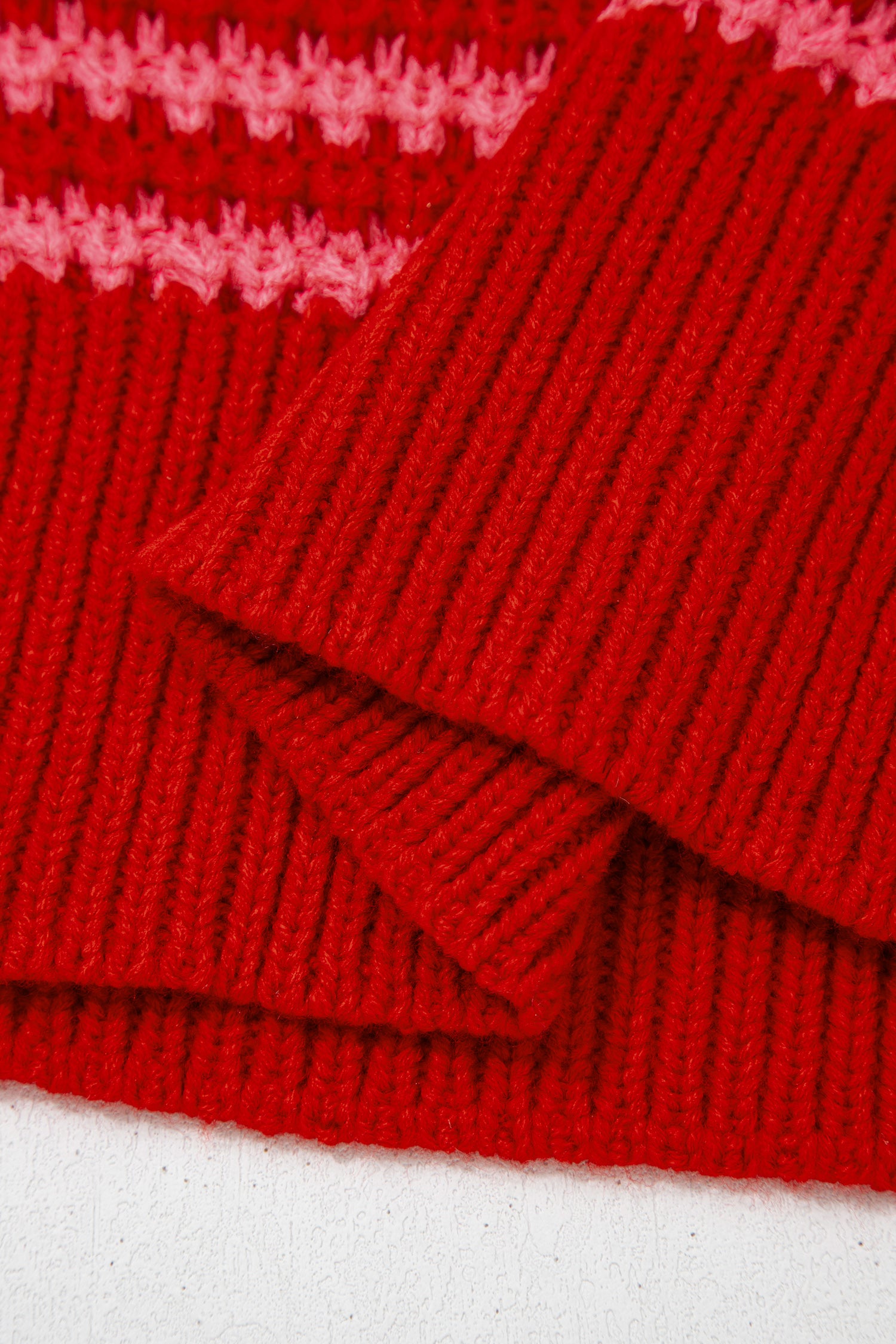 Lavendar Lane Clothing red stripe 3/4 draped sleeve slouchy sweater, cozy short sleeve knit with relaxed fit and casual style.