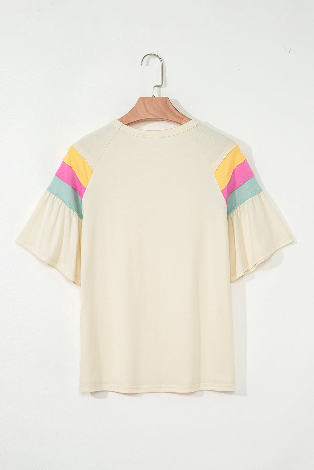 White Color Block Stitched Sleeve Loose Top