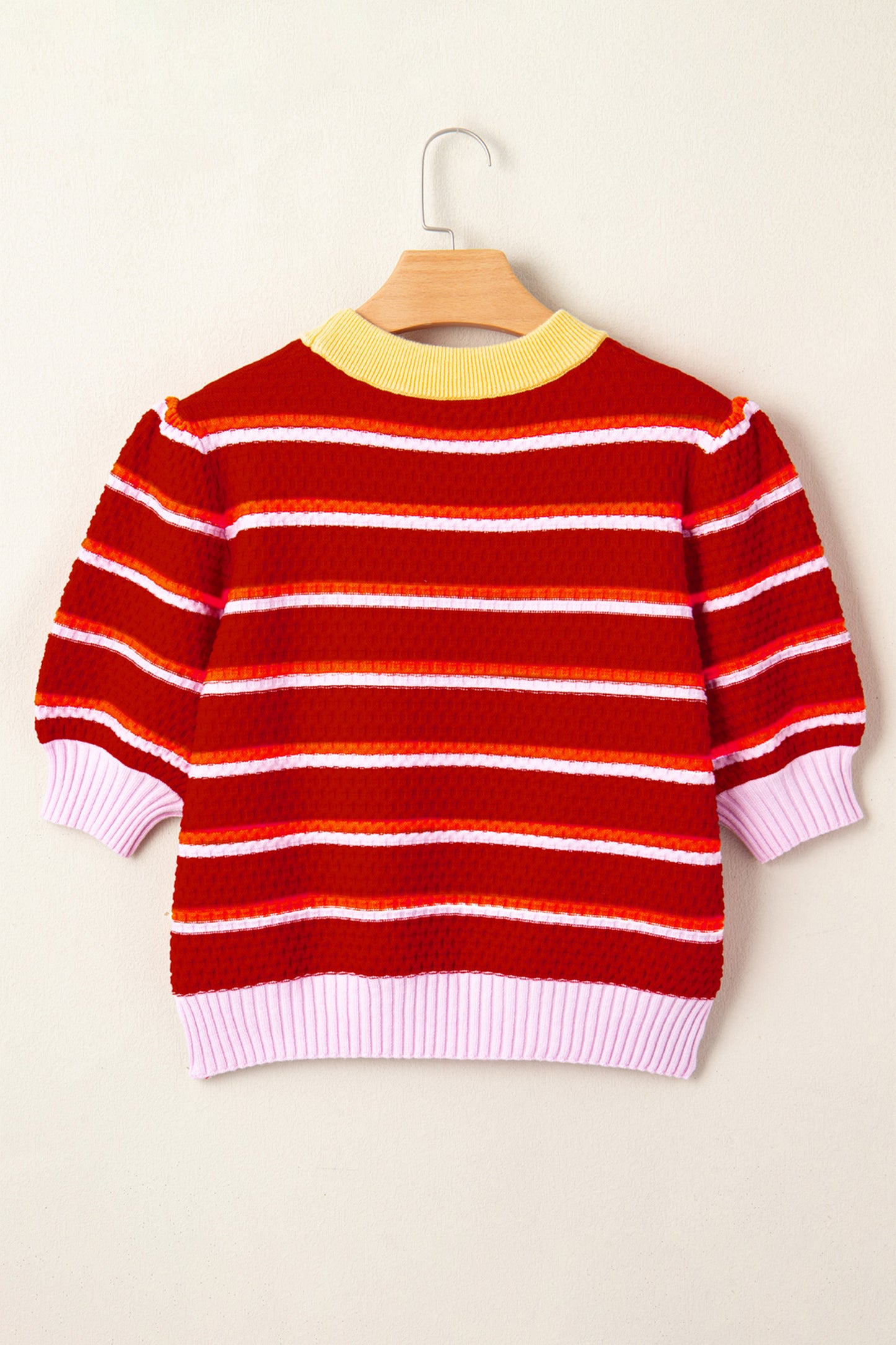 Lavendar Lane Clothing red colorblock trim half sleeve sweater top, short sleeve sweater with stylish colorblock design.