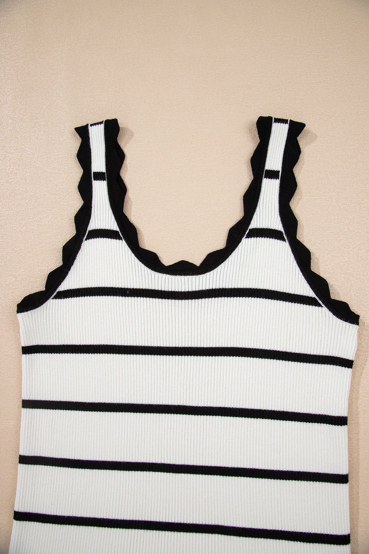 Black Striped Scalloped Edge U Neck Sleeveless Sweater Vest - Lavendar Lane Clothing