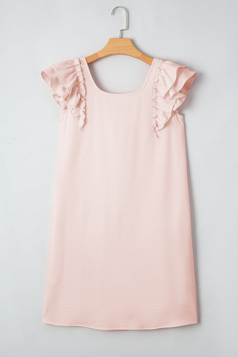 Light Pink Textured Flutter Sleeve Square Neck Bow Back Dress