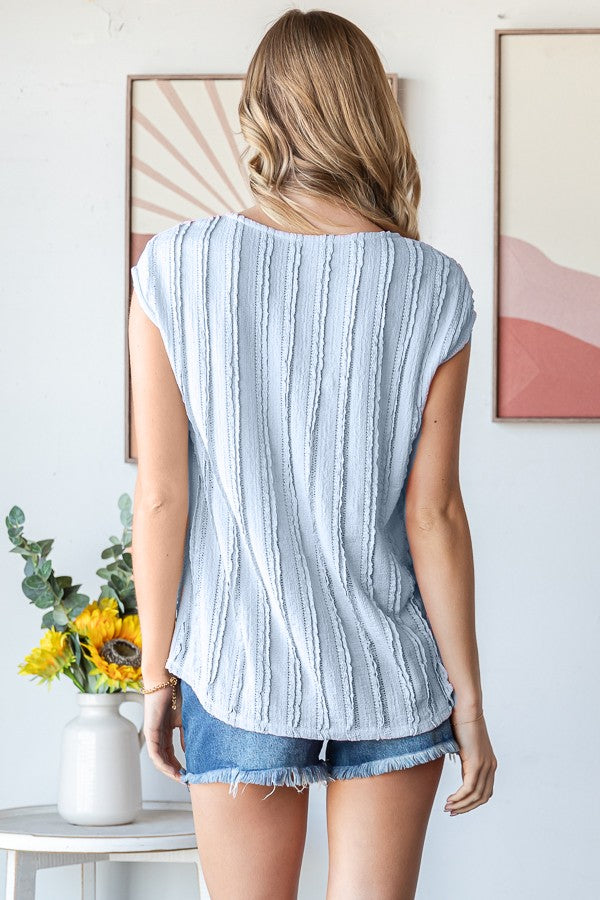 Solid Textured Cap Sleeve Pullover Blouse-Variety Of Colors