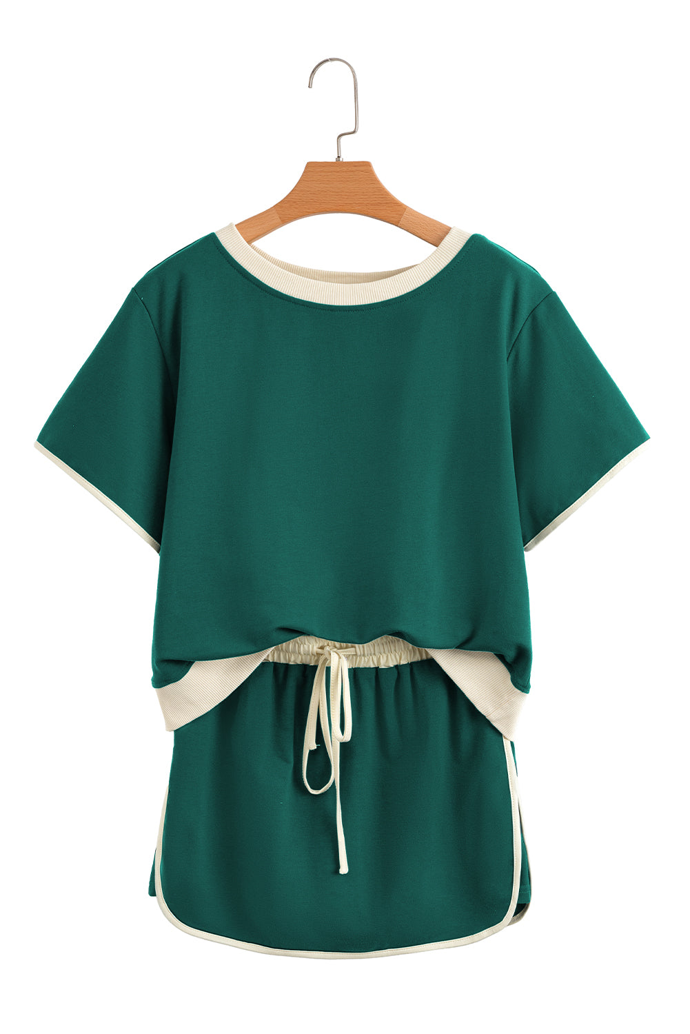 Evergreen Colorblock Edge Drop Shoulder Top and Skort-2Pcs Set