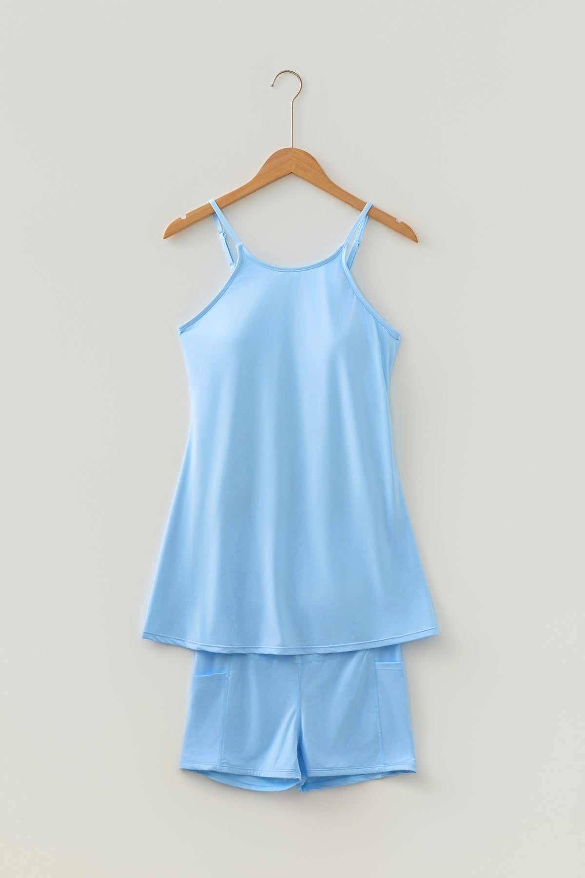 Solid Color Tunic Tank Dress Athletic Shorts Two-Piece Set. Variety of Color and Sizes