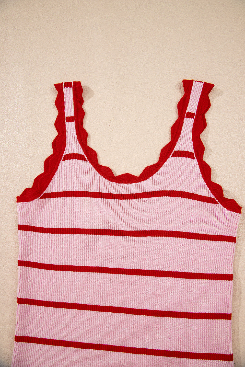Rose Stripe Striped Scalloped Edge U Neck Sleeveless Sweater Vest - Lavendar Lane Clothing