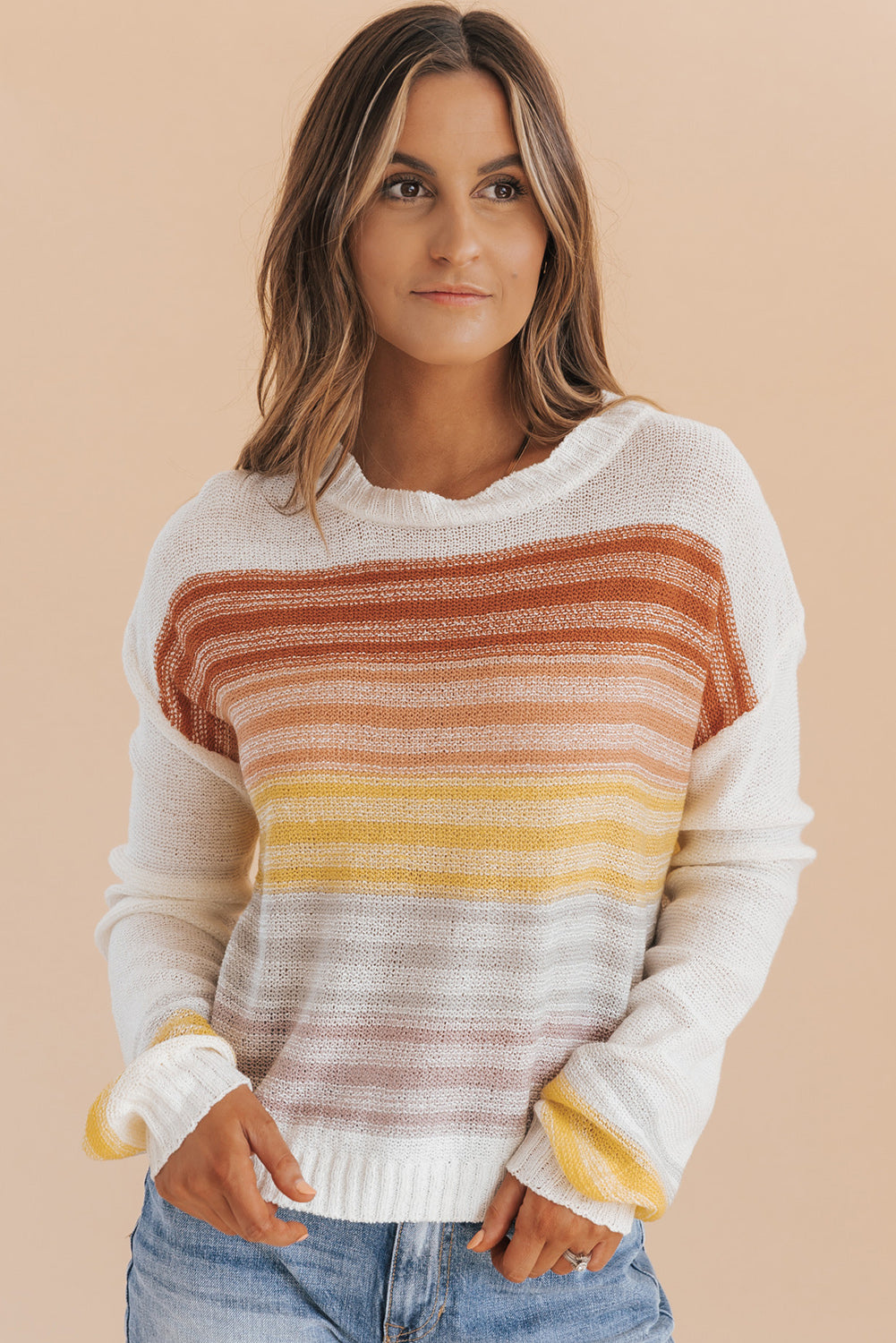 Multicolor Stripe Long Sleeve Round Neck Sweater