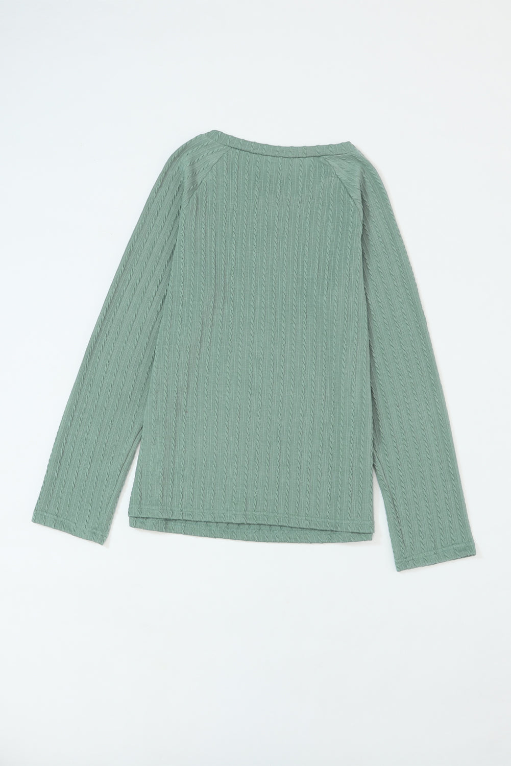 Green Ribbed Round Neck Knit Long Sleeve Top