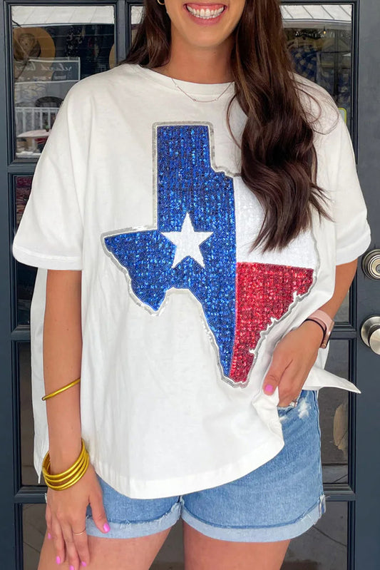 White Sequined Texas Graphic Plus Size Top