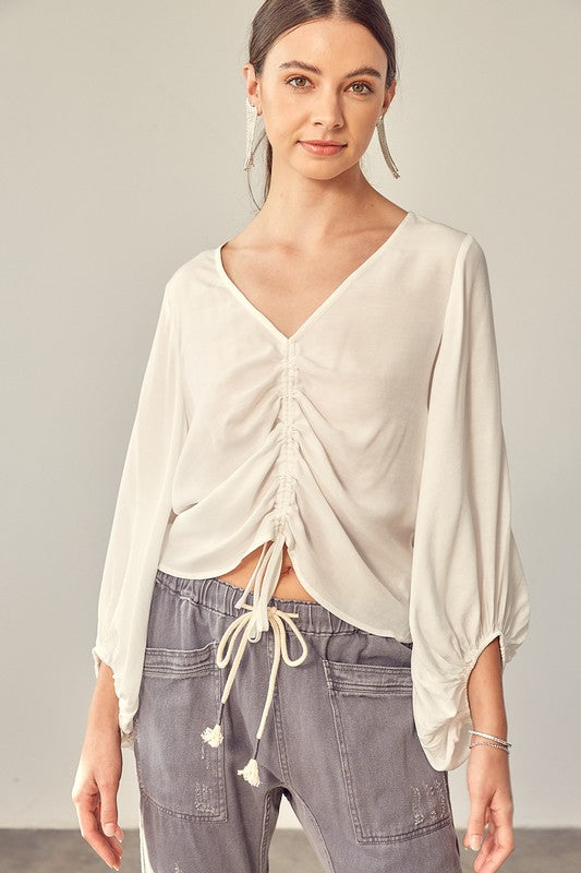 FRONT TIE SHIRRING TOP