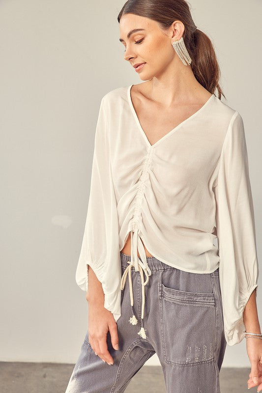 FRONT TIE SHIRRING TOP