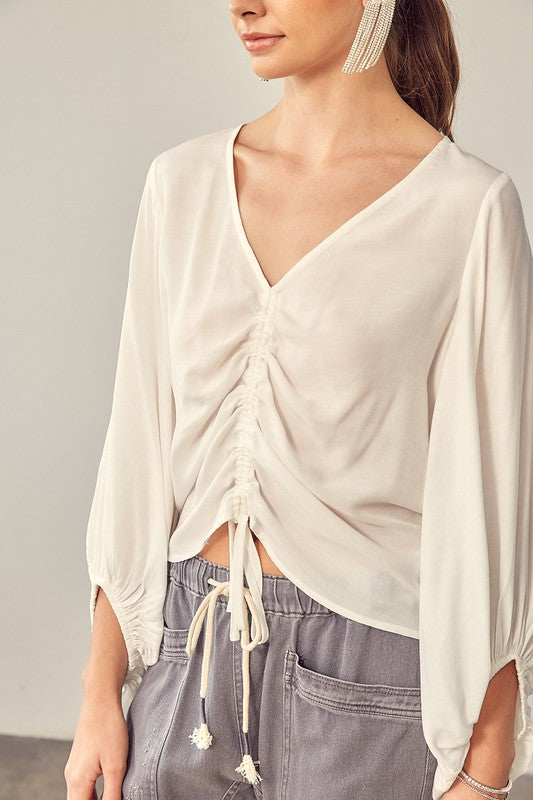 FRONT TIE SHIRRING TOP