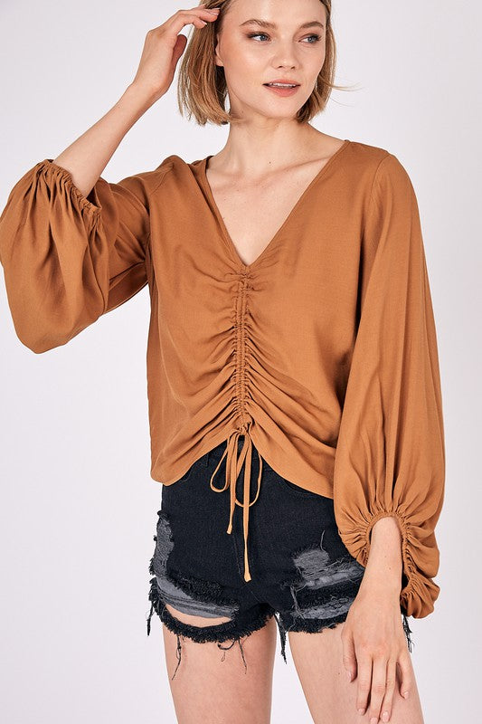 FRONT TIE SHIRRING TOP