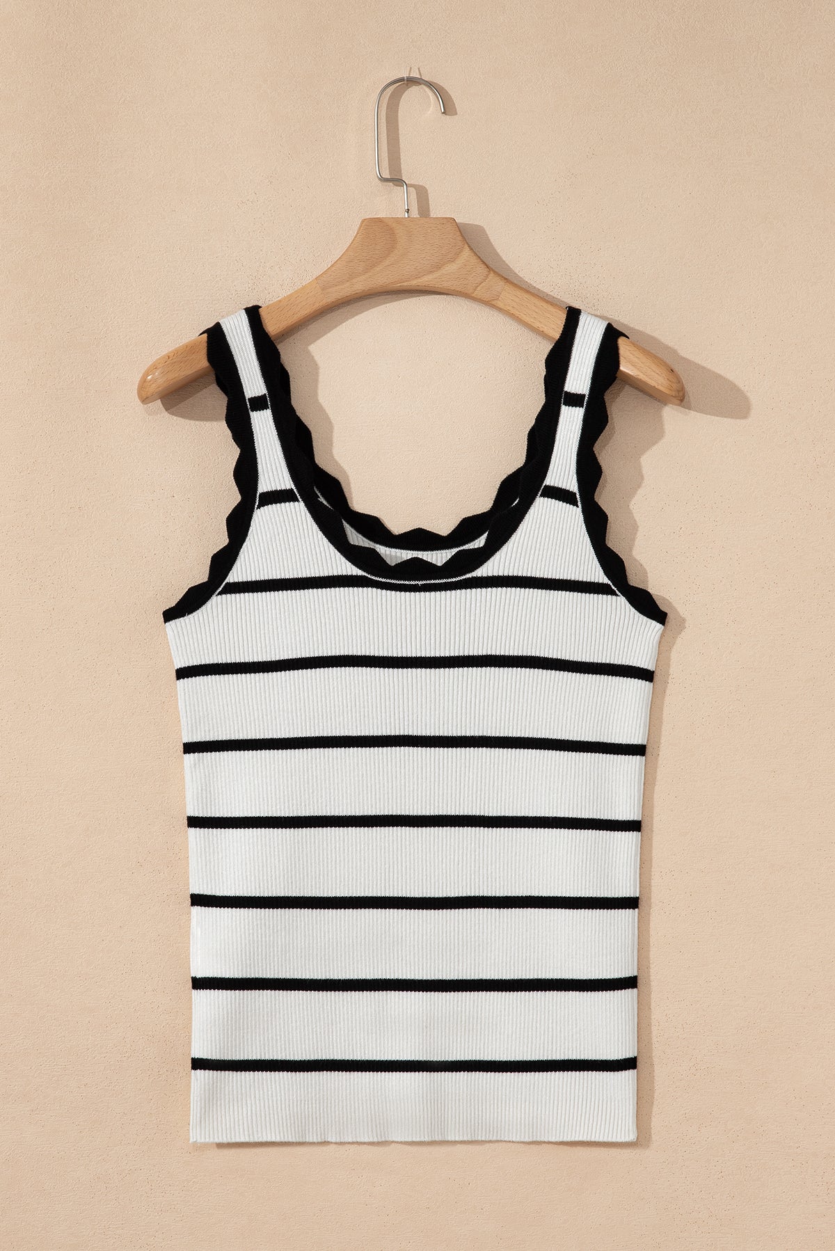 Black Striped Scalloped Edge U Neck Sleeveless Sweater Vest - Lavendar Lane Clothing