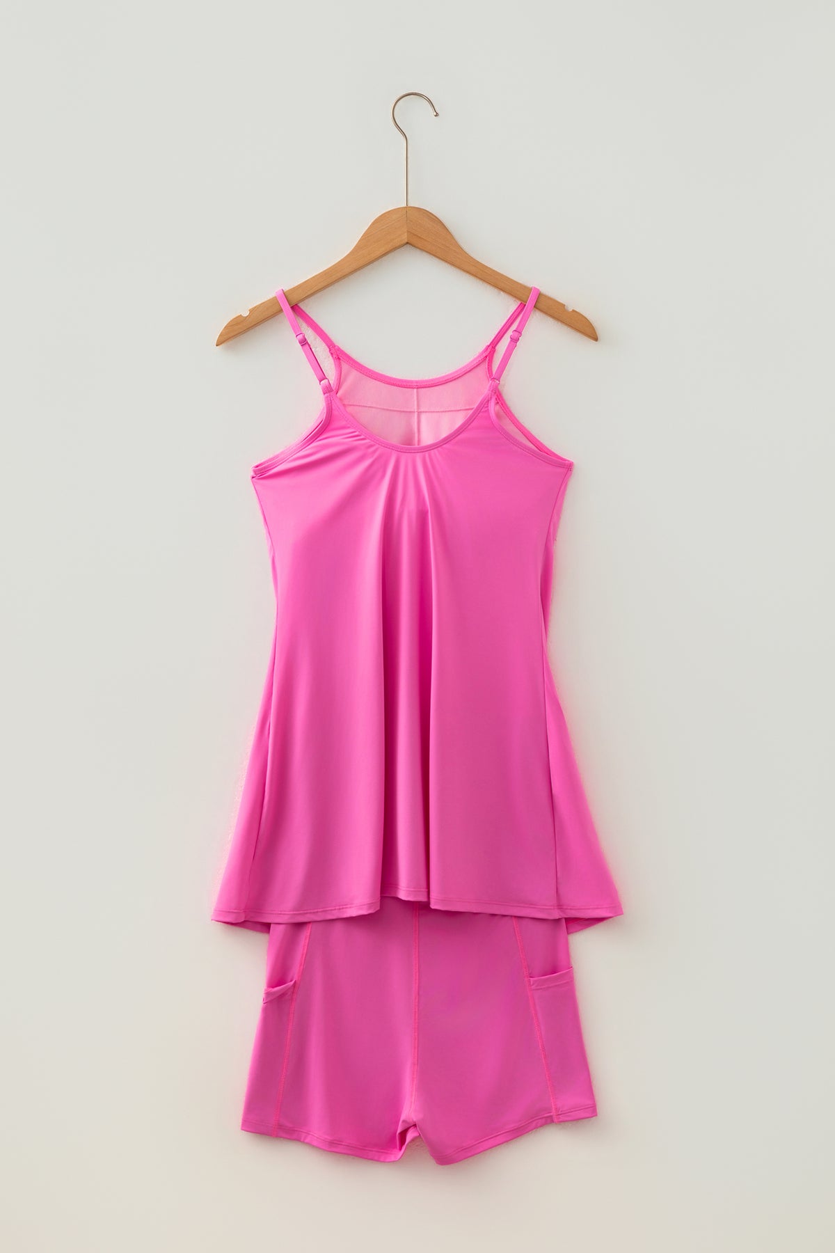 Solid Color Tunic Tank Dress Athletic Shorts Two-Piece Set. Variety of Color and Sizes