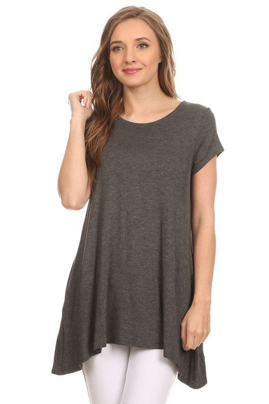 Knit tunic top in a relaxed fit with a round nec