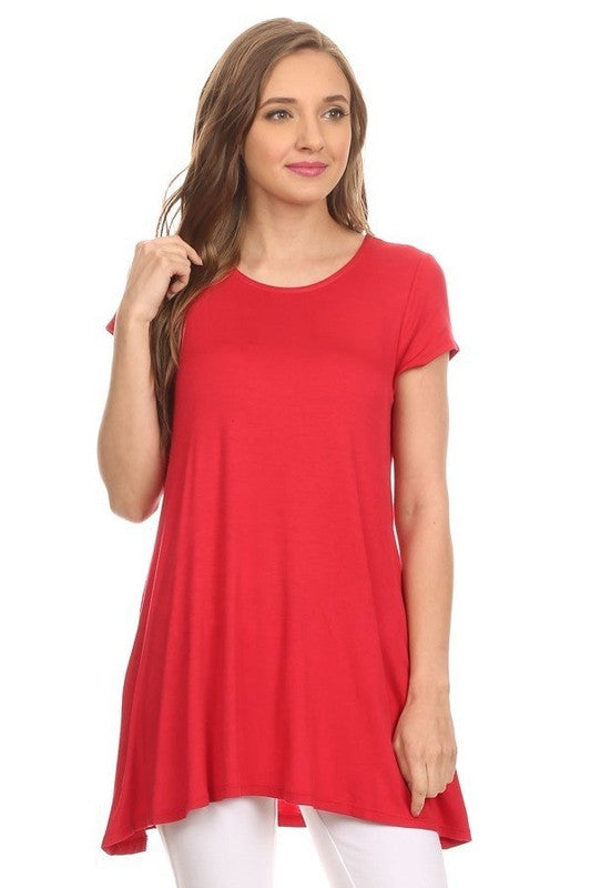 Knit tunic top in a relaxed fit with a round nec