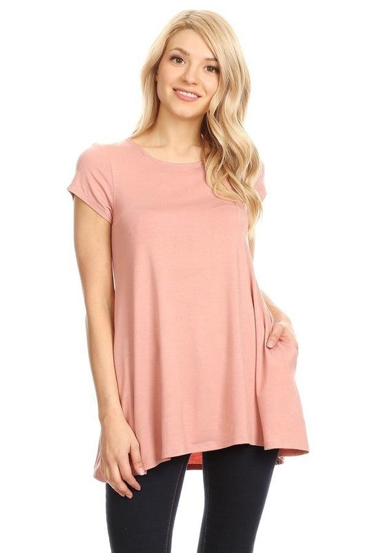 Knit tunic top in a relaxed fit with a round nec