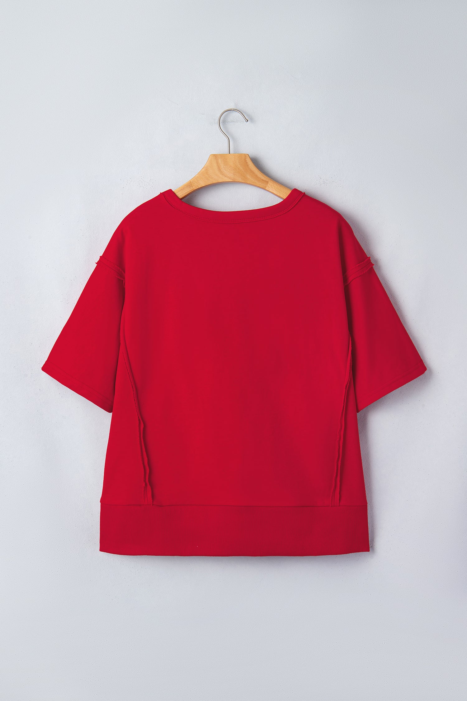 Racing Red Georgia letter printed raw seam drop shoulder loose blouse by Lavendar Lane Clothing, featuring casual relaxed fit and bold text.
