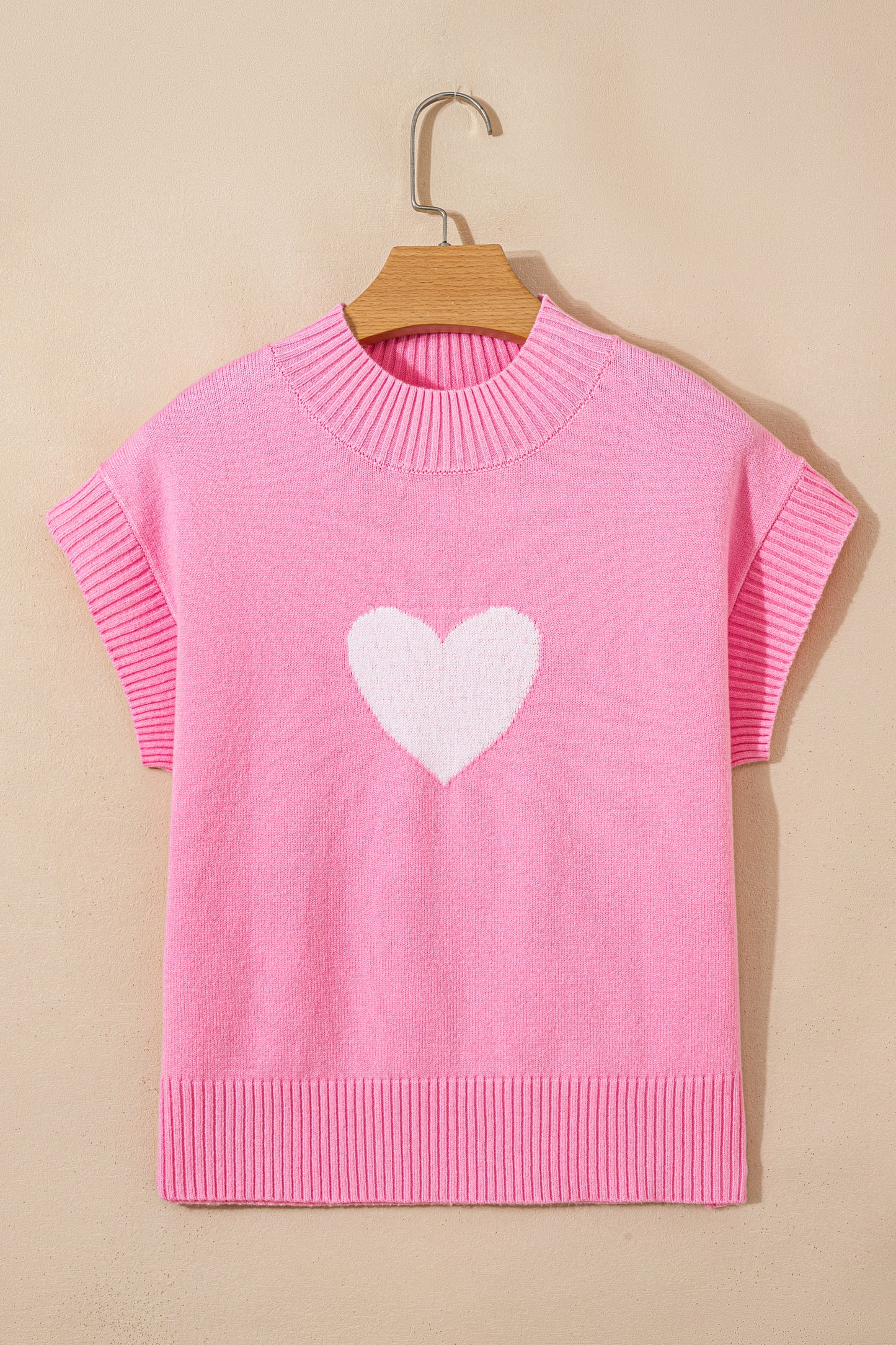 Pink Valentine Heart graphic cropped short sleeve sweater by Lavendar Lane Clothing, featuring a heart design on the front.