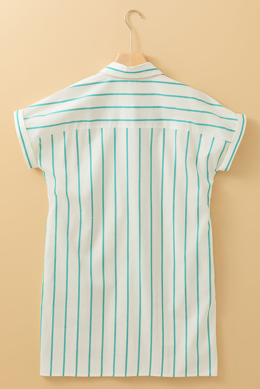 Mint Green Striped Wide Short Sleeve Shift Mini Shirt Dress
