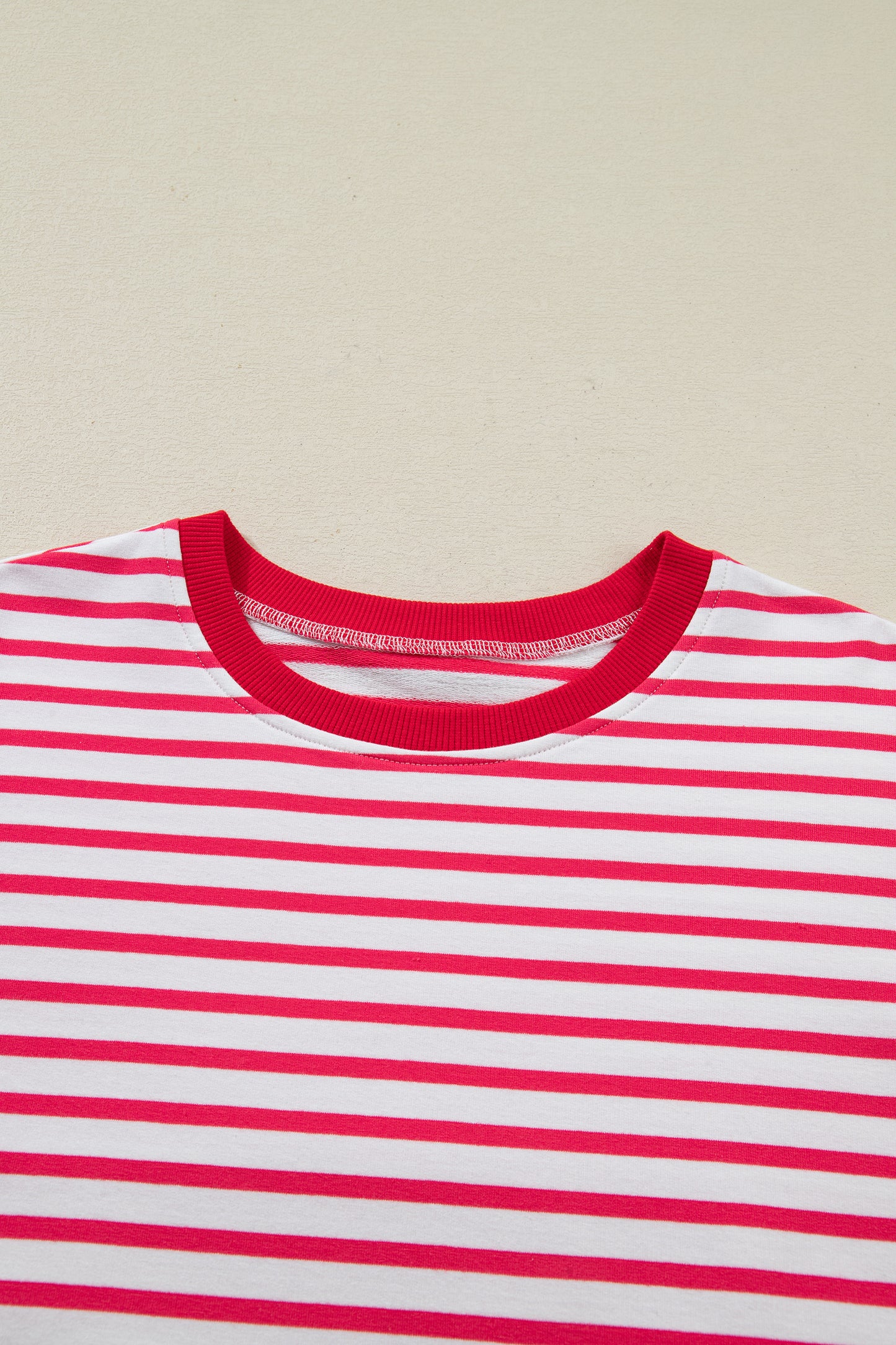 Red Stripe Drop Shoulder Half Sleeve Top