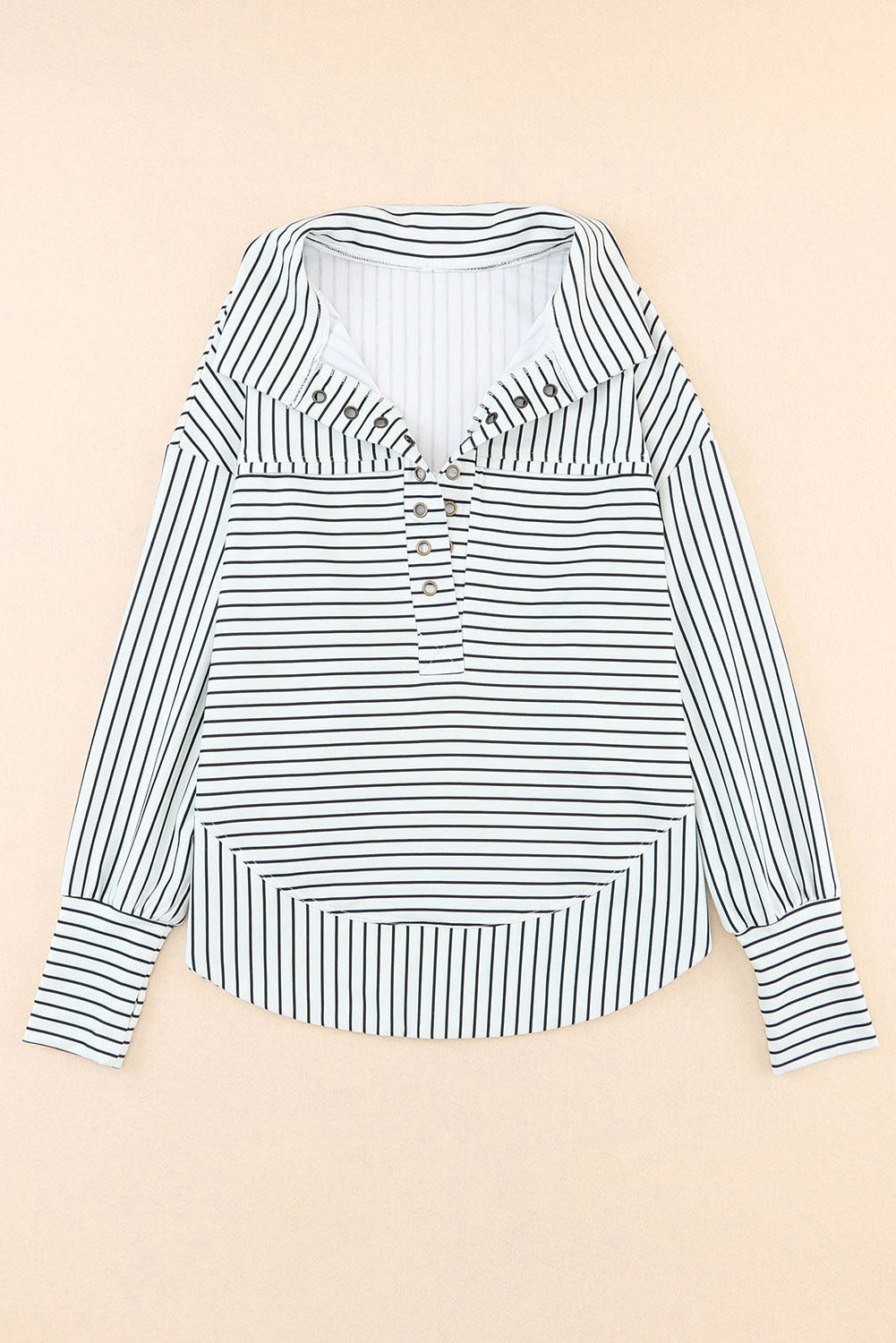 White Striped Thumbhole Drop Shoulder V Neck Top