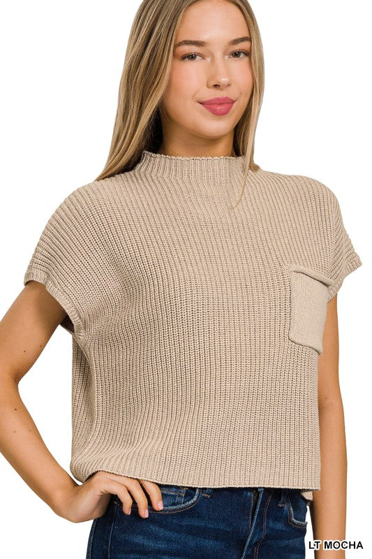 Mock Neck Short Sleeve Cropped Sweater