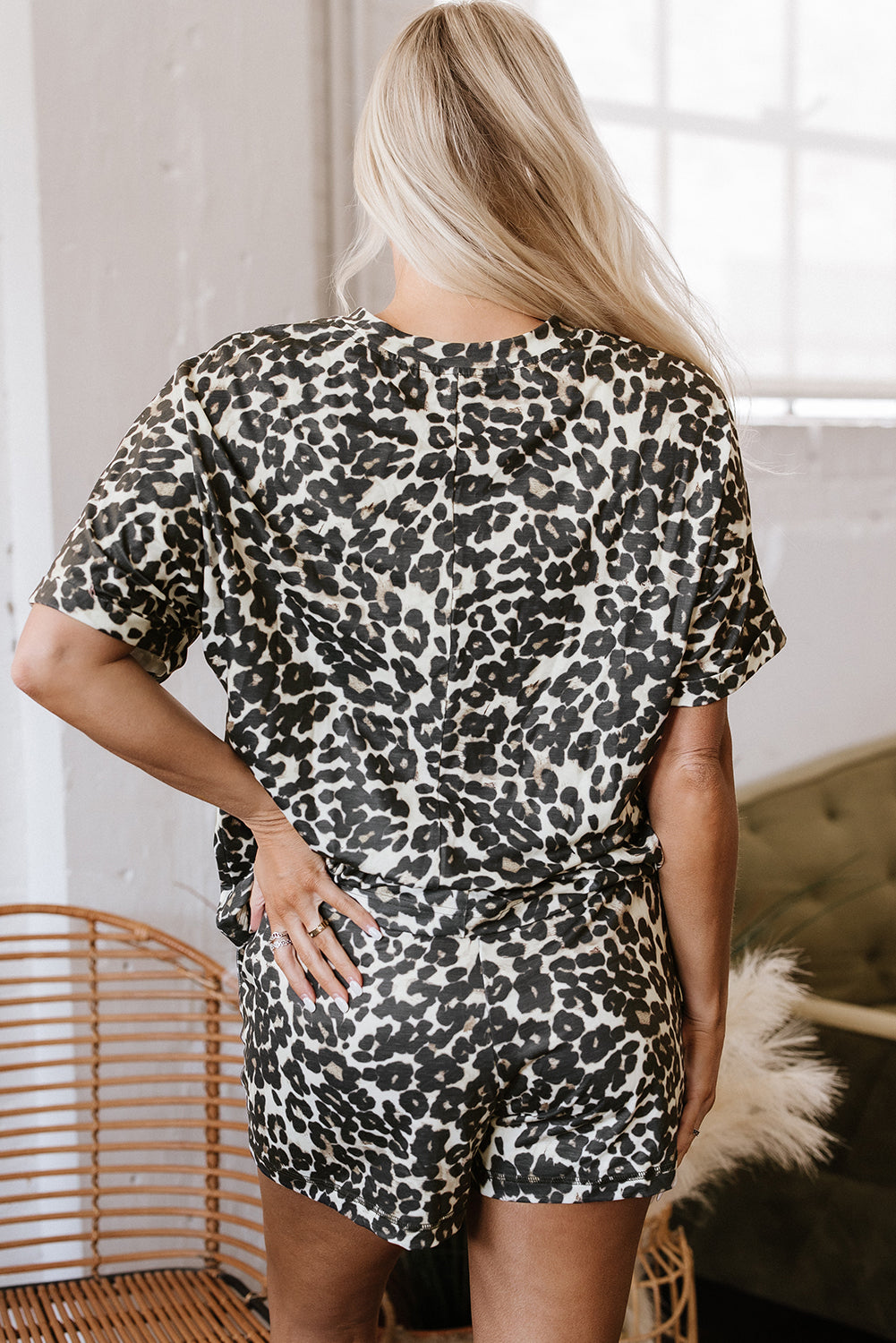 Black Cheetah Printed Casual Top and Shorts Set