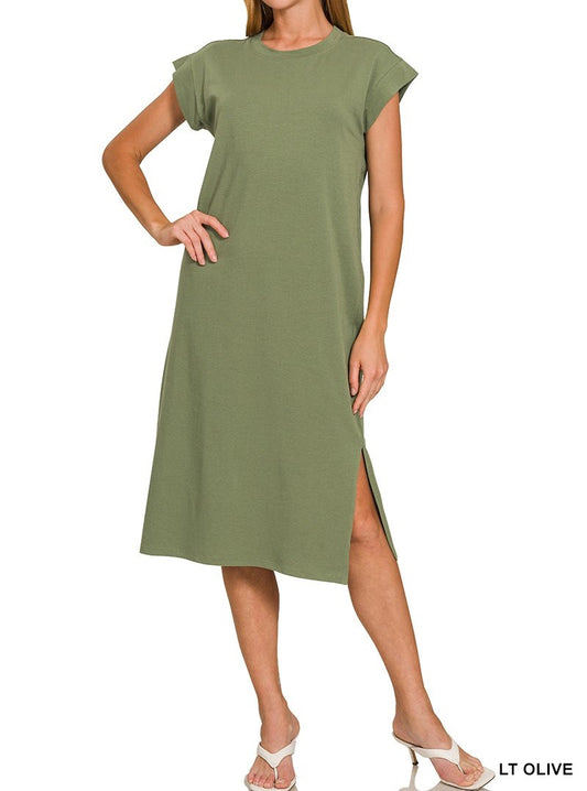 Round Neck Short Sleeve Midi Dress-Variety of Colors