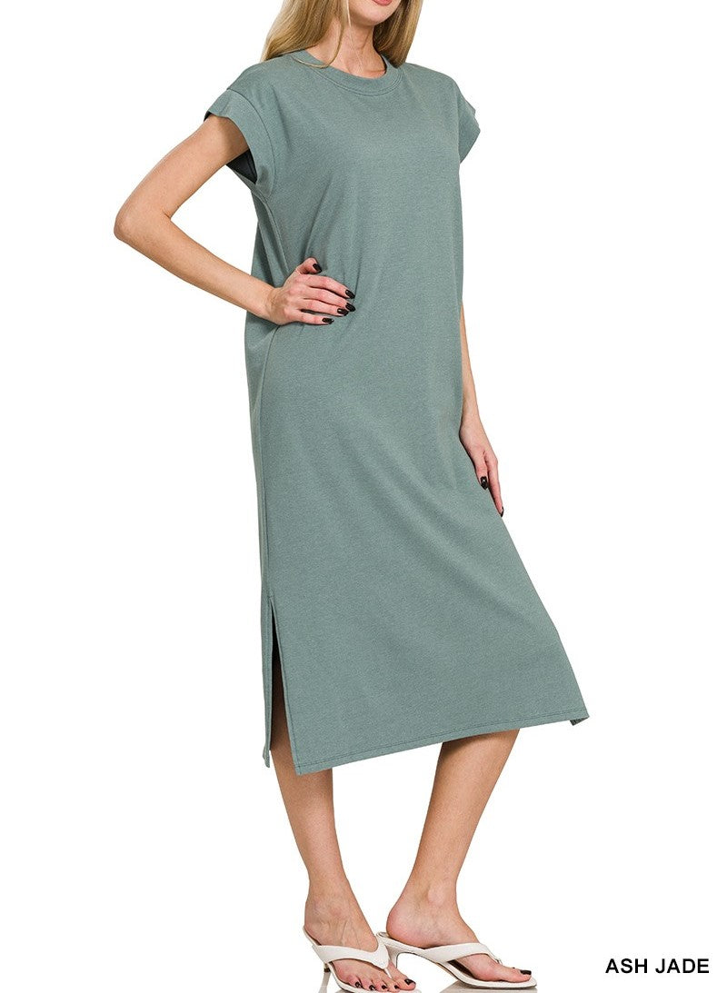 Round Neck Short Sleeve Midi Dress-Variety of Colors