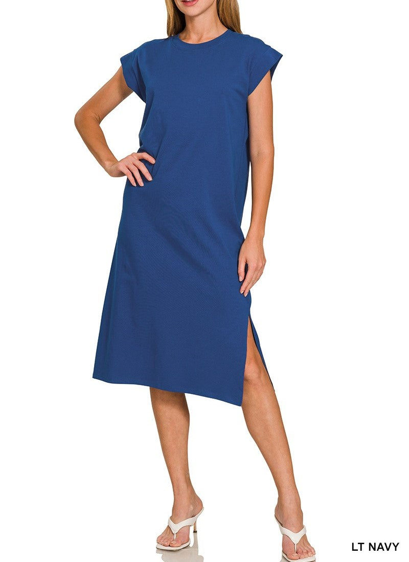 Round Neck Short Sleeve Midi Dress-Variety of Colors