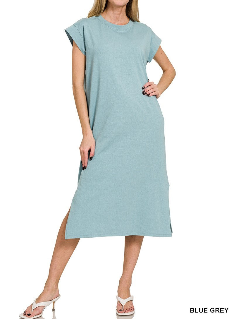 Round Neck Short Sleeve Midi Dress-Variety of Colors
