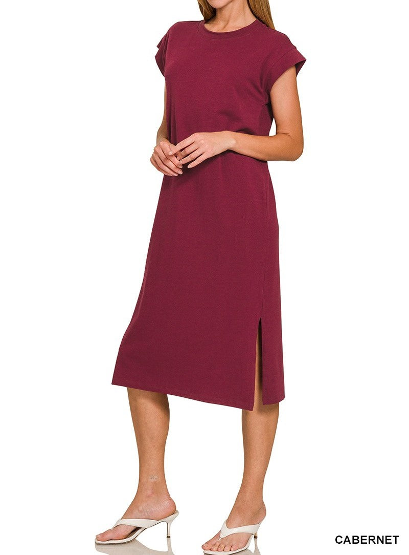 Round Neck Short Sleeve Midi Dress-Variety of Colors