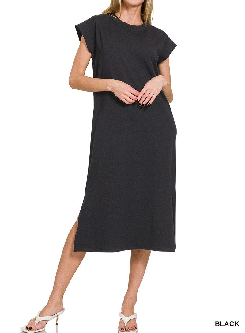 Round Neck Short Sleeve Midi Dress-Variety of Colors